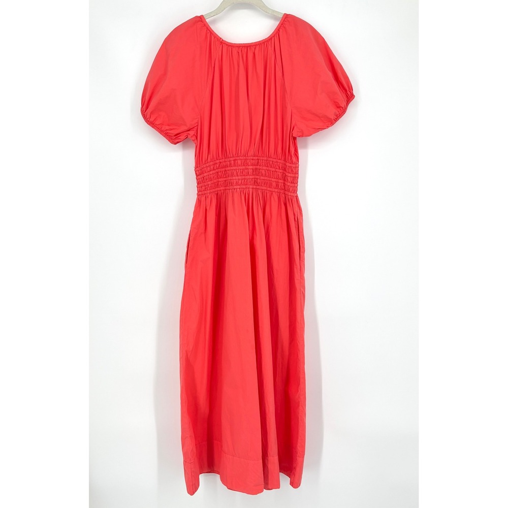 Marine Layer Emery Poplin Midi Dress Puff Sleeve Smocked Coral Pima Cotton Med - Picture 6 of 15